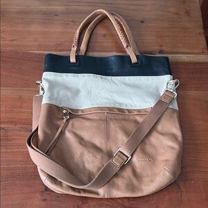 Christopher Kon Leather Tote Bag in Black, Cream, and Tan